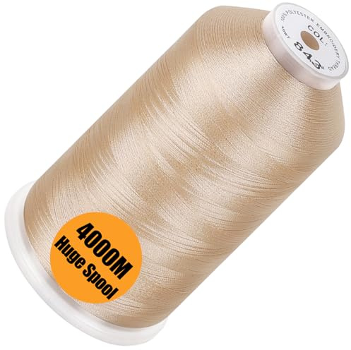 New brothread - Bobina Singola Enorme 4000M/Cad 100% Poliestere Filo da Ricamo a Macchina 40WT per Macchine Commerciali e Domestiche - Beige