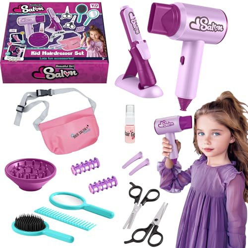 YATOSEEN Juego de Peluquería para Niños, Juguete de Salón, Juego de Peluquería con Secador de Pelo, Tijeras y Accesorios de Estilista, Juguetes de Simulación de Peluquería para Niñas de 3 a 8 Años