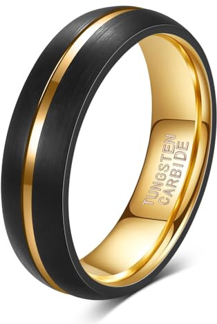 IMINI Simple 6mm Tungsten Carbide Rings for Men and Women Promise Wedding Thumb Comfort Fit Finger Black Gold-tone Polished Dainty Engagement Statement Band Jewelry (US8=Q)