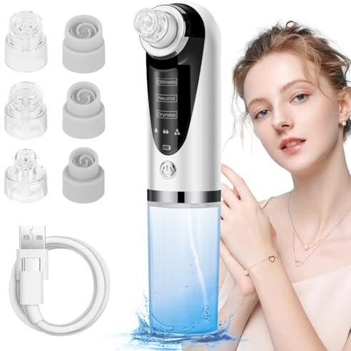 AOOWU Aspiratore Punti Neri Professionale, 6-In-1 Estrattore Punti Neri Elettrico, Pulitore dei Pori con 6 Testine 3 Modalità di Aspirazione, Ricarica USB per Rimozione di Comedoni, Brufoli