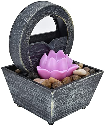 BRRNOO Water Fountains Indoor, Water Fountain Tabletop Fountain LED Tabletop with Stones 3V USB Plastic Flower for Home Office Table Decoration, 6.5x4.5x4.5in