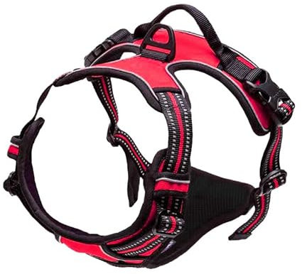 HTTDSLF Hundegeschirr Grosse Hunde, Anti Zug Hundegeschirr, Geschirr Hund Groß mit Reflexstreifen und Kontrolle, Verstellbar und Einstellbar, Brustgeschirr Hund für mittelgroße Hunde, Rot, XL
