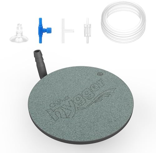 hygger Aquarium Sprudelstein Leise Aquarium Luftstein Set 7.8cm Ausströmerstein Sauerstoffstein Luftsprudler Teich mit 2M Luftrohr Aquarium Verstellbares Steuerventil Rückschlagventil Saugnapf