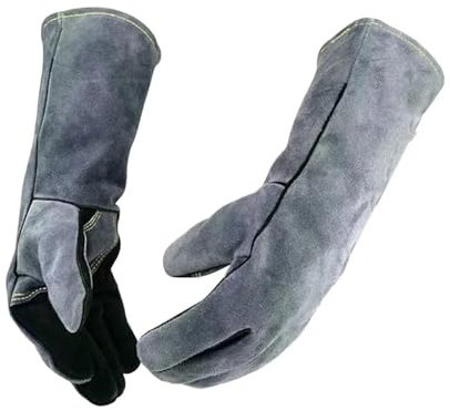 Gants de soudage for soudeur, gants de soudage professionnels résistants à la chaleur, gants de soudage en cuir résistants au feu et à la chaleur Convient pour four/cheminée/soudure/cuisinière(Gray,16