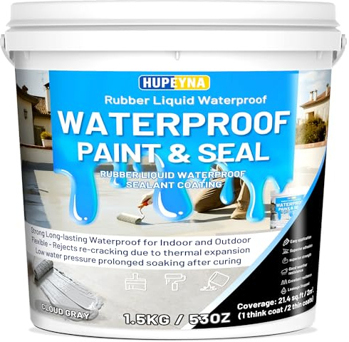 Revêtement Imperméable, Membrane d'Étanchéité Waterstop, Peinture élastique en Caoutchouc Gris Nuage pour Intérieur & Extérieur, Réparation Fissures et Fuites Surfaces Agent Anti-Fuite Étanche