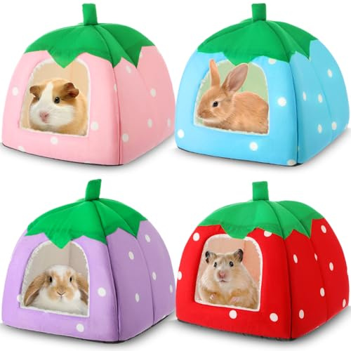Novabright 4 Pack Guinea Pig Hideout Bed Dwarf Rabbit Bed Sleeping Fleece House Washable Cave Cage Accessories for Little Bunny Ferret Chinchilla Hedgehog (10.2x10.2x9.5 Inches,Fruit Style)