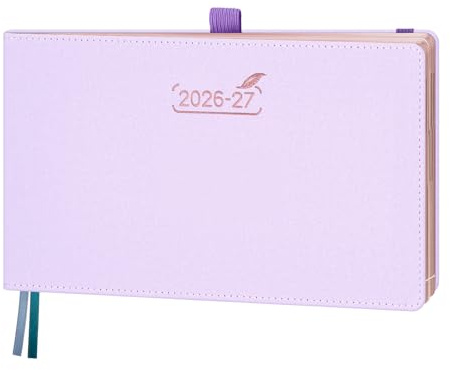 BEZEND Agenda Escolar 2026 2027 Semana Vista 23 x 14 cm, 18 Meses Agenda Semanal de Jul.26 a Dic.27, Formato Horizontal con Horario Vertical, Borde de Oro Rosa, Tapa Dura Cuero PU, Lila