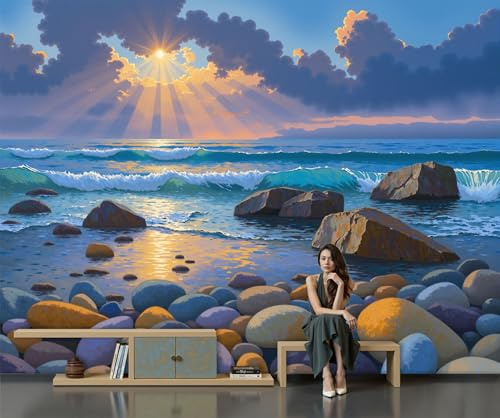 Papel Tapiz Mural Amanecer En Una Playa Natural Papier Peint Realismo Mural Estéreo Fondo De Tv Papeles De Pared Decoración Del Hogar Papel Tapiz 3D 250 X 175 Cm