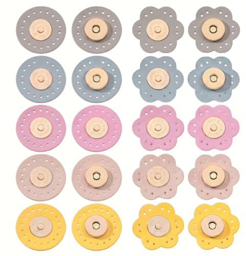 ITCGOB 10 Pares de Cierres para Bolsos Magnéticos de Cuero, Botones Magnéticos Redondos y de Flor para Costura, Cierre Bolso de Piel para Manualidades, Crochet, Carteras y Ropa, 4 Colores Surtidos