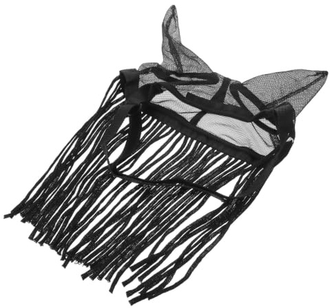 INOOMP Breathable Equine Fly Mask for Horses with Ears and Stylish Fringe, Detachable Polyester Mesh Face Cover for Outdoor Hot Weather Protection
