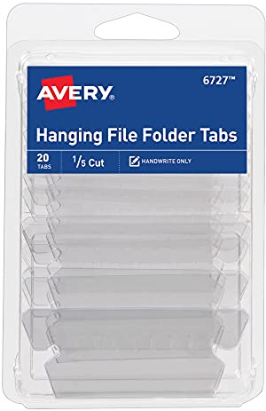 Avery Hanging File Folder Tabs and Inserts, 1/5 Cut, Clear, 20 File Folder Tabs and Inserts Total (06727)