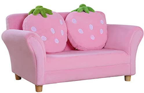 HOMCOM Kindersessel Kindersofa mit Korallenvlies-Optik, massiven Holzfüßen Sessel aus Schaumstoff Kinderstuhl für Kinderzimmer, Spielzimmer, 90 x 53 x 48cm, Rosa