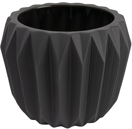 Bloomingville Round Grey Fluted Ceramic Flower Pot