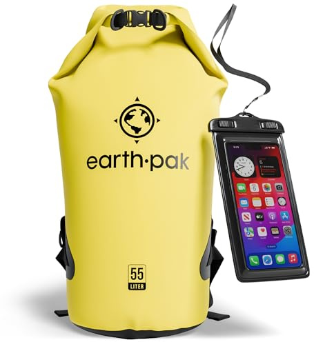 Earth Pak -Waterproof Dry Bag - Roll Top Dry Sack Keeps Gear Dry for Boating, Hiking, Camping and Fishing with Waterproof Phone Case (Yellow, 30L)