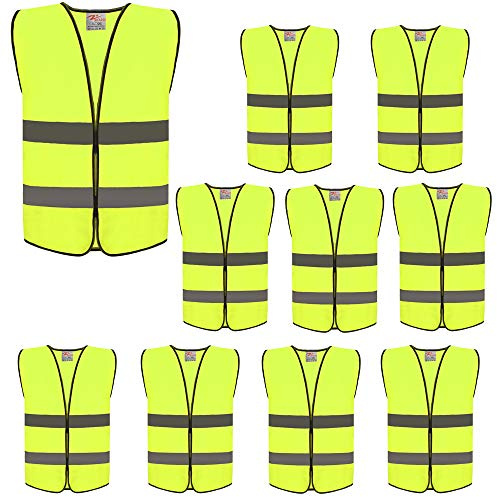 zojo High Visibility Reflective Vests,Adjustable (10 Packs, Neon Yellow)