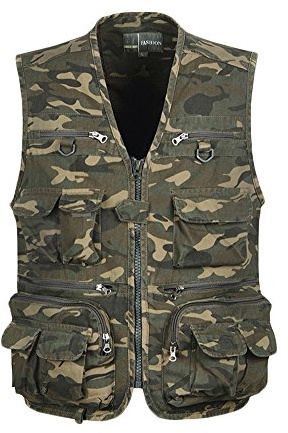 Yonglan Uomo Outdoor Multi-Intascato Caccia E Gilet da Pescatore Colletto A V Zip Camuffamento Gilet Multifunzionale XL