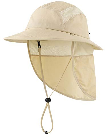 Magracy Kids Boys Outdoor UPF50+ Bucket Sun Hat with Neck Flap Wide Brim Sun Protection Hat Light Khaki