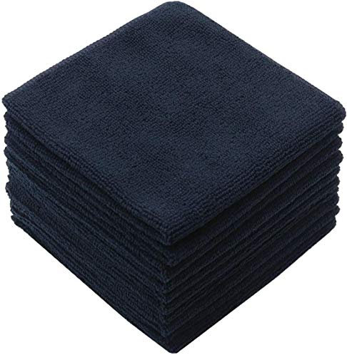 HIDMD Paños de limpieza de microfibra para pulido, lavado, encerado, polvo, accesorios de limpieza, plumeros de cocina, coche, baño, azul, paquete de 10, 30 cm x 30 cm, color negro