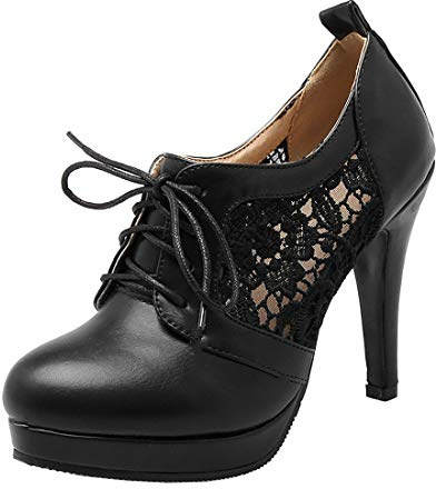 Birdsight Escarpins Femmes Talon Stiletto Haut Plateforme avec Lacets Élégant Vintage Dentelle Brogue Oxfords(Noir 38)