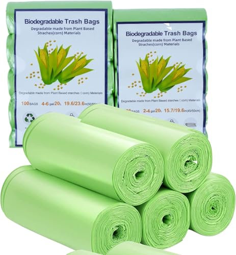 Thick Biodegradable food waste bags Small Bin Bags 10L,Leak-Proof Compostable food waste bags caddy liners Pedal Bin liners 100PCS for 2-4Gal food bins fits Kitchen Bathroom, Office Household 45*50CM