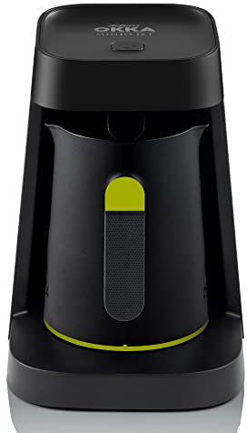Arzum Okka MINIO JET Türkische Kaffeemaschine, 400 W, 5 Tassen Kapazität, Überlaufschutz, Akustisches Warnsystem, Türkische Kaffeekanne, Schwarz/Grün