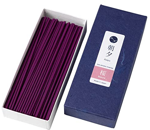 Asayu Japan rökelsepinnar – Sakura körsbärsblommor doft, ca 80 stycken (40 g), 13,5 cm längd, lite rök, tillverkad i Japan – för yoga, zenmeditation och avkoppling
