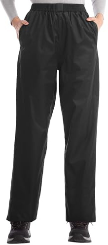 iCreek Women's Rain Pants Waterproof Hiking Pants Windproof Lightweight Over Pants Work Rain Outdoor for Golf, Fishing (Black, Large/31 Inseam)