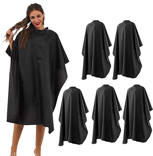 BSFHH Black Barber Cape, Professional Nylon Waterproof Hair Cutting Kit with Snap Closure Salon Cape, 59 x 47 Hairdressing Capes (5 Pack)