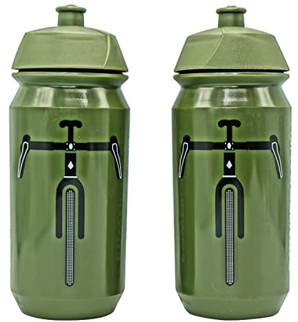 powermenschofficial Gravel Trinkflasche 2er Set 500ml – Bio & BPA-frei – Olive-Schwarz Radflaschen für Bikepacking & Ultracycling – Spülmaschinengeeignet & Auslaufsicher – Made in EU