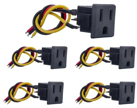 5Pcs 3 Pins US Power Socket Plug Panel with 18AWG Connection Line,15A 125V Panel Mount Outlet Plug Female Connectors Adapter