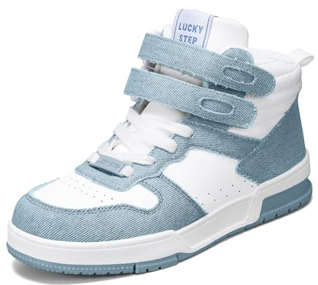 LUCKY STEP Zapatillas Deportivas de Moda para Mujer Botas de Baloncesto para Caminar con Plataforma de Cierre autoadherente Zapatillas Casuales de Cuero Sintético (Azul Vaquero, 7US-37EU-4UK)