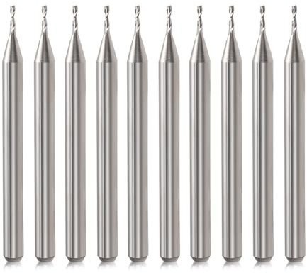 Set di punte per fresa CNC con codolo da 3.175mm, diametro di taglio 0.8mm, punta piatta in carburo, a due scanalature, a spirale, per legno, PVC, MDF, legno duro