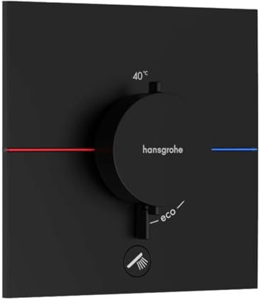 hansgrohe ShowerSelect Comfort E - Thermostat conceiled, Bathroom tap with Safety Stop at 40 °C, Thermostat Square for Showers and Bath tubs, Shower Mixer for 1 Function, matt Black, 15575670