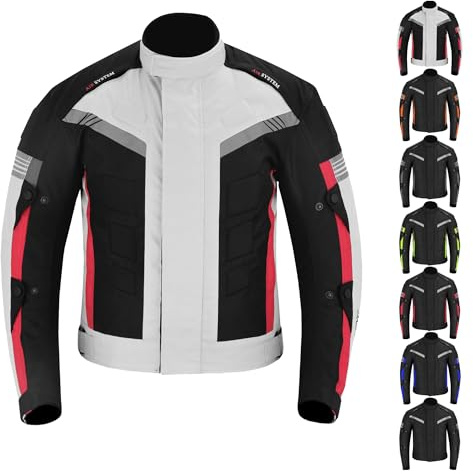 Chaqueta de motocicleta impermeables CE Armor Cordura Motocicleta Chaquetas a prueba de viento Equipo de protección de cuerpo completo Blindado Otoño Verano Invierno para hombres (M, Sliver)