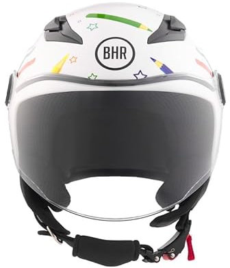 BHR Kinder-Motorradhelm Demi-Jet, 838 CHILDREN, Rollerhelm für Kinder/Kinder ECE 22.06 Typenzulassung, kratzfestes Visier und mikrometrische Auslösung, Pencils, S