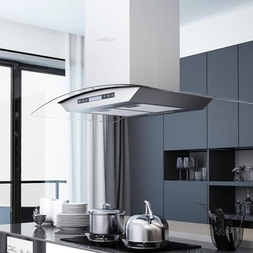 Rantry Cappa a Isola 90cm con Display LCD e Sensore Touch 756 m³/h LED, Mobili per Casa Interno Esterno Soggiorno Camera da Letto Decorazione da Mobili Camera