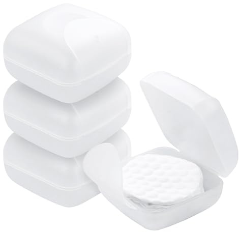 Etenpo Supporto rotondo in plastica e cotone, 4 pezzi, supporto quadrato in plastica, multicolori, portatile da viaggio e sigillato, adatto per struccanti palline di cotone, perline in 4 colori
