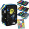 Goldkids - Federmäppchen 3 Fächer - Mäppchen für Mädchen und Jungen - Federmappe 3-Fach Federtasche Gefüllte Schüleretui 46-teilig - Schulmäppchen und Hausaufgabenheft - Raketen/Weltraum Motiv