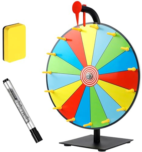 Cerkkapo Roue de la Fortune, 15 emplacements Roue de la Fortune à Faire soi-même avec Gomme et marqueur, 30cm Roue de Prix Tournante,pour Jeux de Mots, Roue Porte-Bonheur pour Noël, Nouvel an