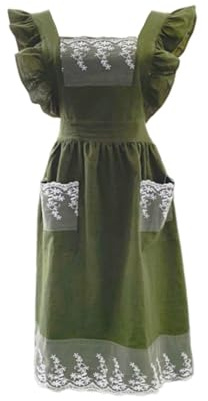Genérico Delantal para mujeres, con 2 bolsillos, vestido de encaje de algodón cruzado ajustable delantal para mujeres, para jardinería, cocina, pintura, limpieza, manicura, 4 colores (green)