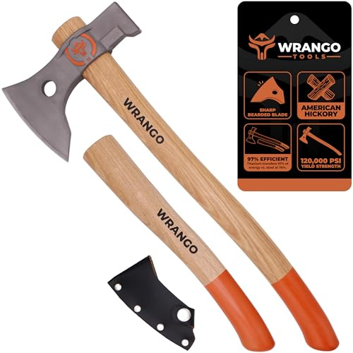 Wrango Tools - Titanium Tomahawk Axe - 45% Lighter Industrial Strength Titanium - Precision Triple-Honed Edge - Slip-Fit Design Includes 18in and 11.5in Hickory Handles - 5% Donated to Help Farmers