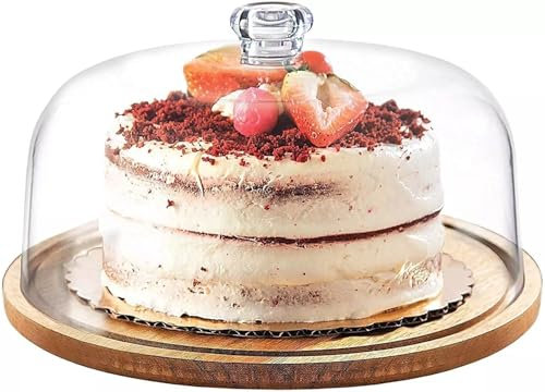 MEETOZ Cake Stand with Glass Dome,Cake Tray with Clear Glass cover,for Cake Fruit Display Server Tray for Kitchen, Birthday, Wedding, Event, Pies, Appetizer - 29CM