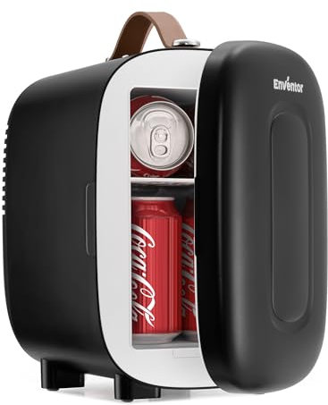 Enventor Mini Frigo 4 litres/6 canettes, alimentation CA + 12V CC, glacière et réchaud portables, petit réfrigérateur pour chambres, voiture, soins de la peau, fruits et boissons, noir