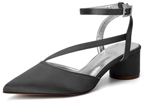 KUHAOFEU Womens Mary Jane Chunky Low Heels Closed Pointed Toe Ankle Strap Bridal Pumps Wedding Party Dress Shoes,Black,6 UK