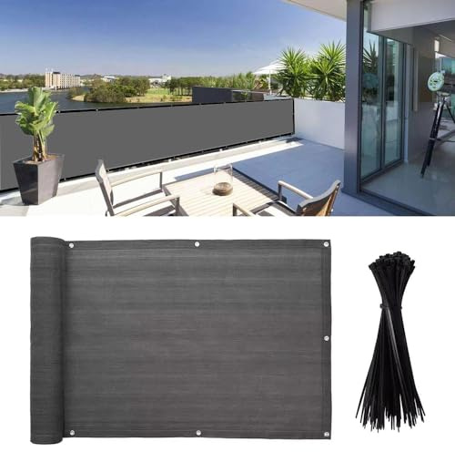 Junkogo 4x10Ft Balcony Privacy Screen, Apartment Railing Cover for Sunshade Wind & UV Protection, Outdoor Privacy Fence Screen for Patio, Terrace, Porch & Poolside Protection (Dark Grey)