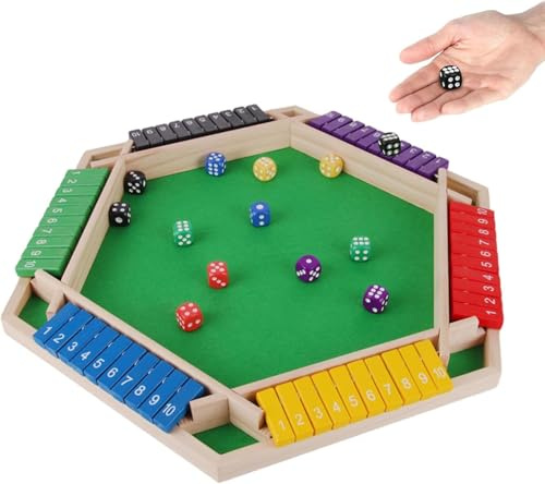 RuiDay Shut The Box-Jeu de Société en Bois, Classique-Jeu de dés, Jeu De Société en Bois pour 6 Joueurs, Jouet de Voyage, Jeu de Table pour Enfants et Adultes