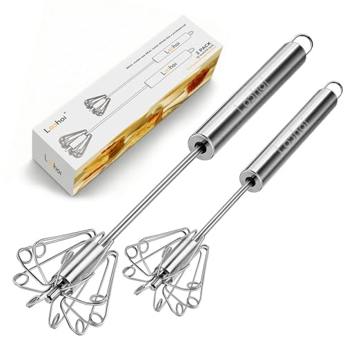 Upgraded Stainless Steel Semi-Automatic Whisk - Easy to Use Whizzy Whisk, Versatile Wisker Tool for Cooking, Kitchen Essential Egg Beater for Baking, Whisking, Beating & Stirring (10+12in）