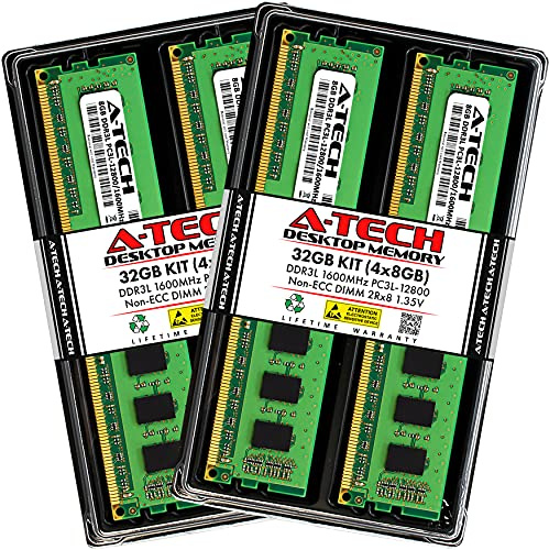 A-Tech 32GB (4x8GB) DDR3/DDR3L 1600MHz PC3L-12800 (PC3-12800) CL11 DIMM 2Rx8 1.35V 240-Pin Non-ECC UDIMM Desktop RAM Memory Modules