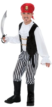 Smiffys Costume da pirata, in Bianco e Nero, camicia, pantaloni, copri-scarpe, sciarpa, cinta Halloween