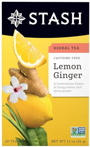 Stash Tea Lemon Ginger Herbal Tea, Box of 20 Tea Bags